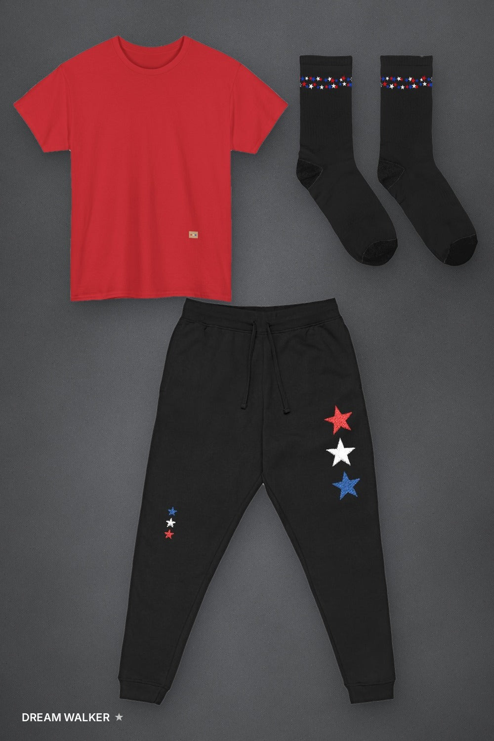 Star Set flat lay, red tee