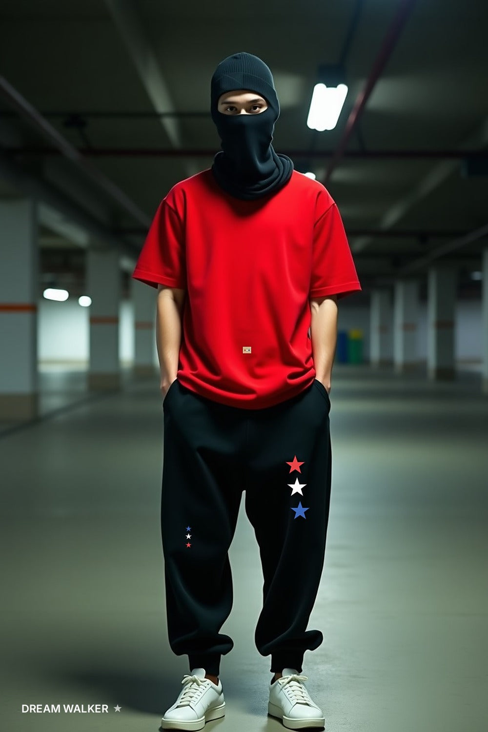 Star Set on model, red tee