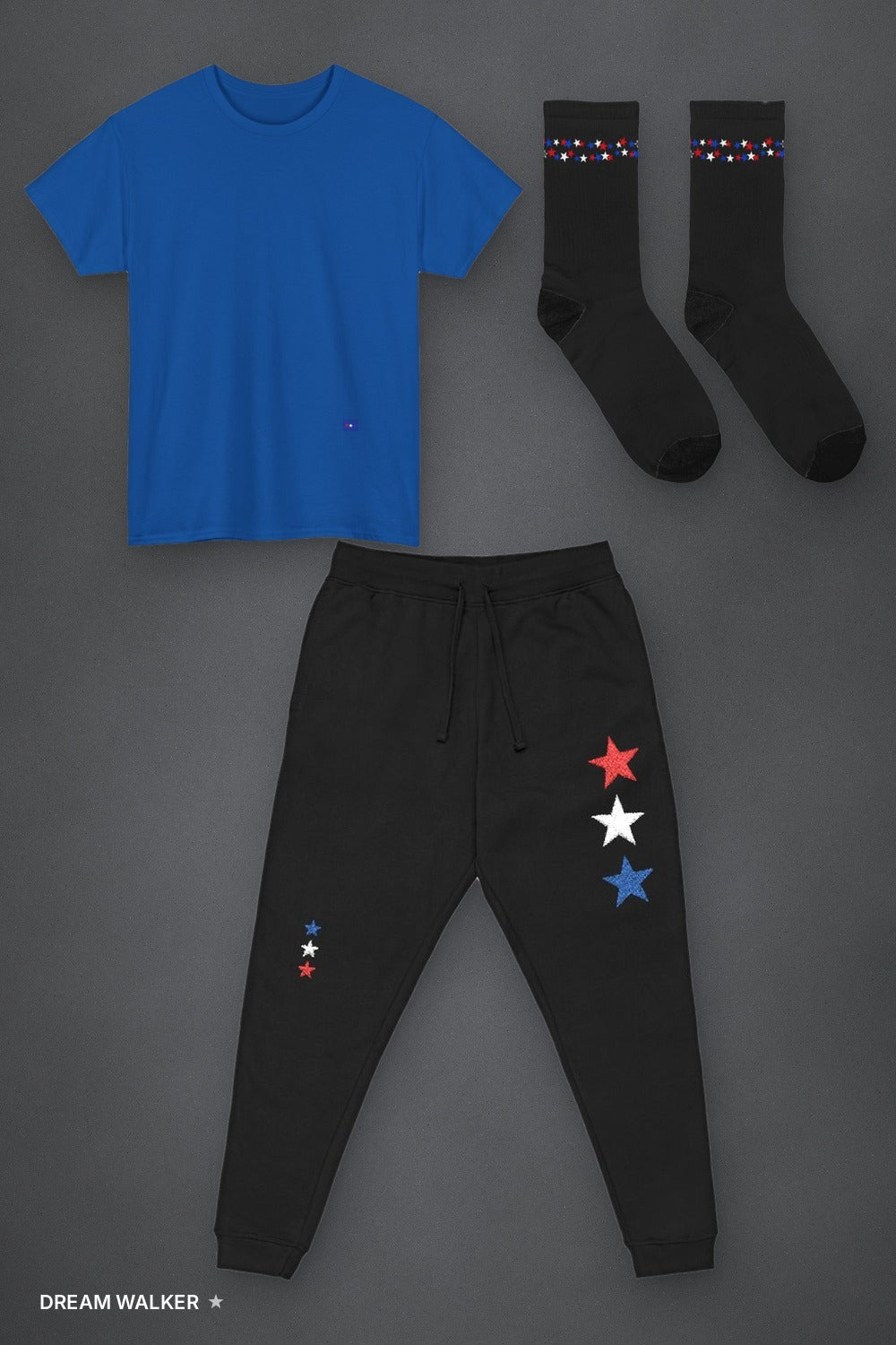 Star Set flat lay, royal tee