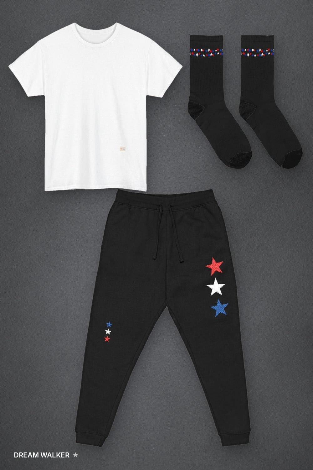 Star Set flat lay, white tee
