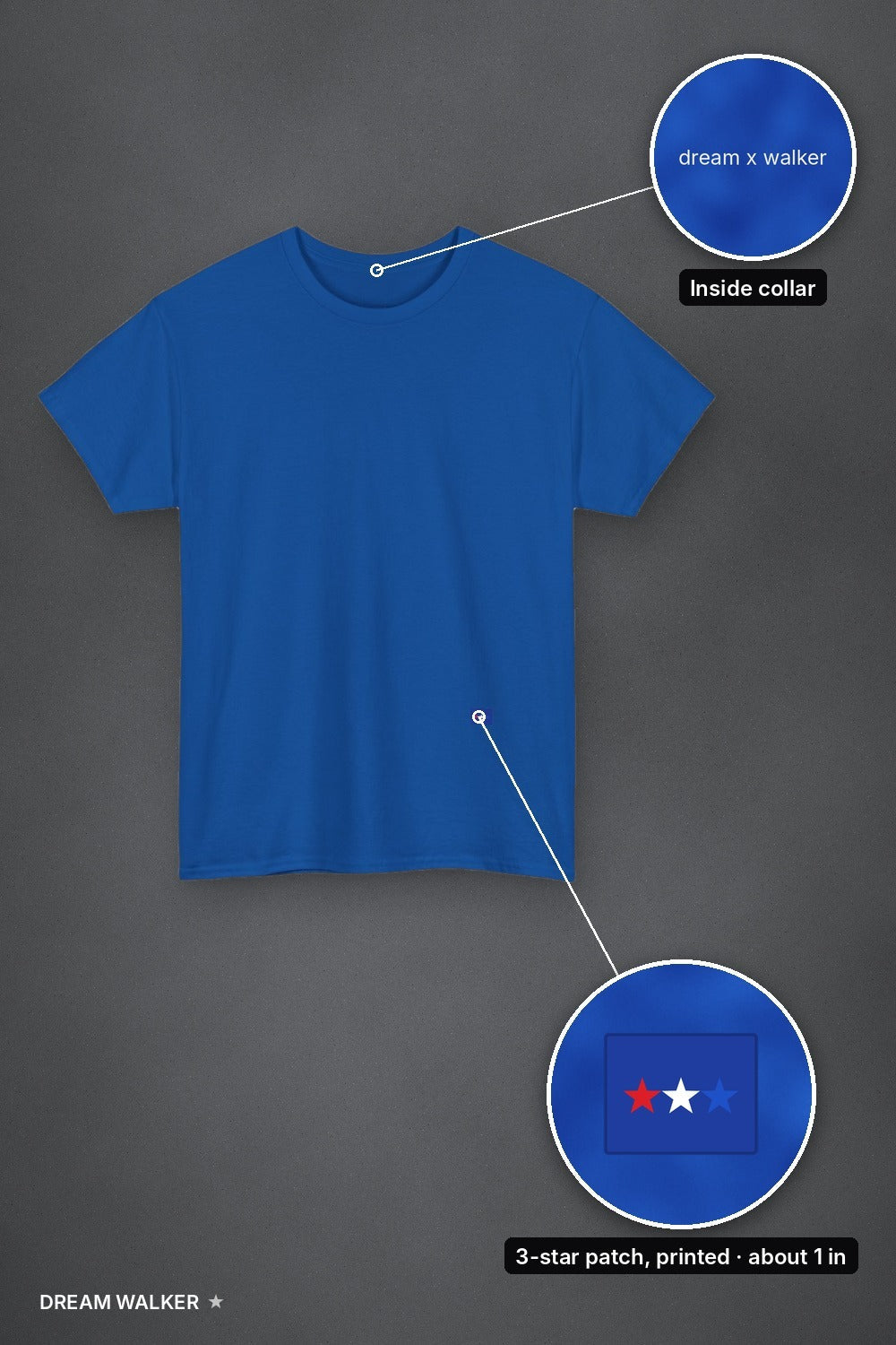 Star Set: 3-Star Tee royal, front with patch and collar print details
