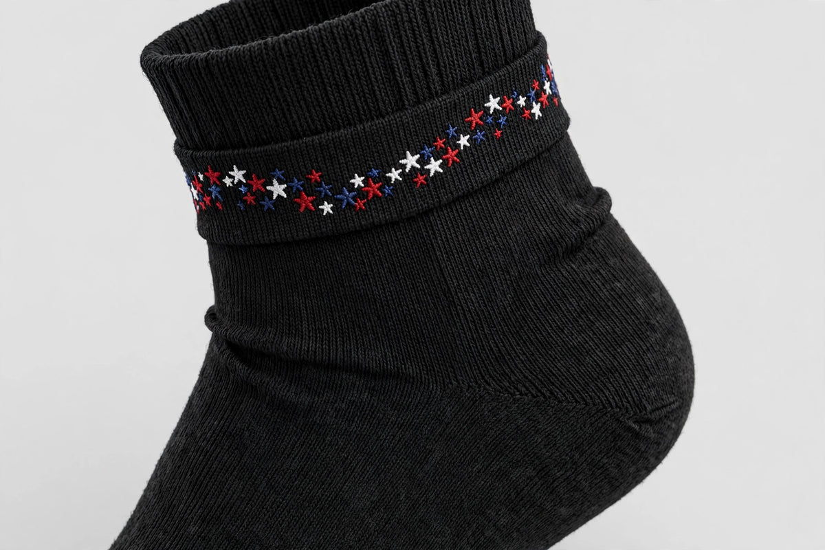 Star Trail Crew Socks ankle closeup professional photo