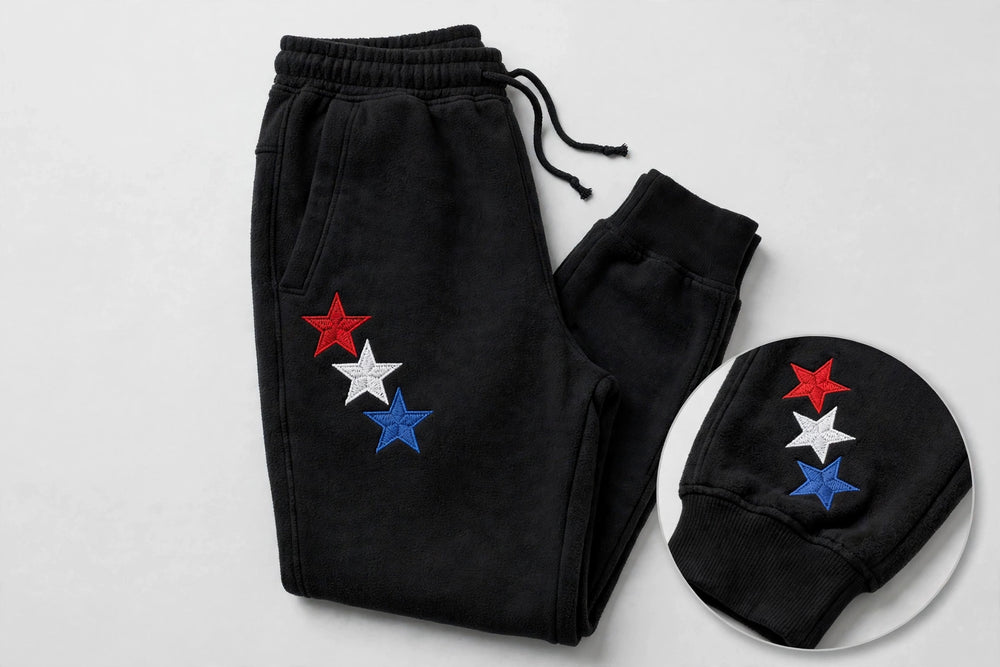 Star Sweatpants Embroidered combined full and closeup professional photo
